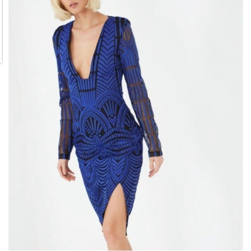 Lavish Alice Dress Black Blue Long Sleeve women’s size 14 mesh patterned - Picture 7 of 7